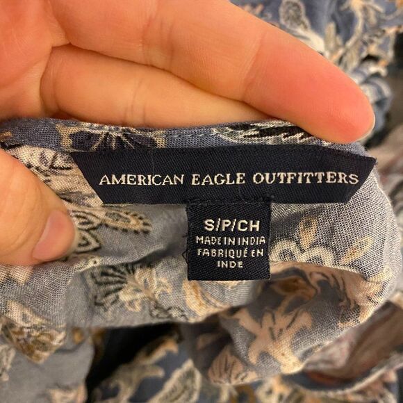 American Eagle Blue Boho Floral Romper with Tassel Tie - Size Small - Picture 5 of 9